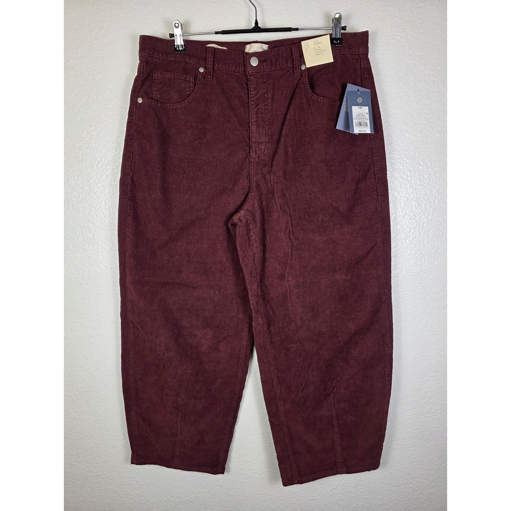 Universal Thread Womens Easy Barrel Corduroy Pants Burgundy‎ High Rise Size 14R